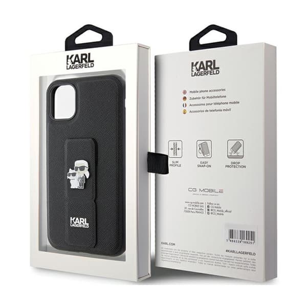 Karl Lagerfeld Gripstand Saffiano Karl & Choupette Pins - iPhone 11 cover (sort)