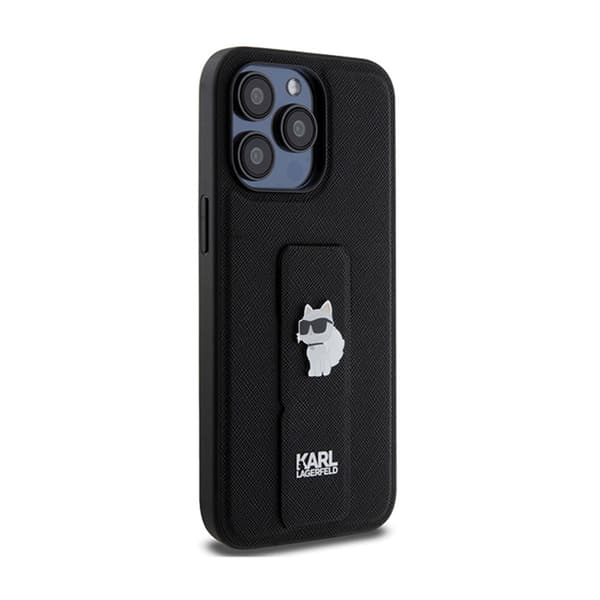 Karl Lagerfeld Gripstand Saffiano Choupette Pins - iPhone 13 Pro -kotelo (musta)