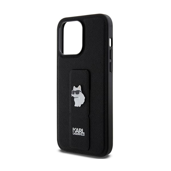 Karl Lagerfeld Gripstand Saffiano Choupette Pins - iPhone 13 Pro -kotelo (musta)