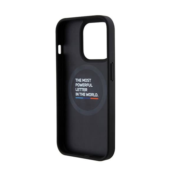 BMW Læder Carbon Blue Line MagSafe - iPhone 15 Pro Max etui (sort)
