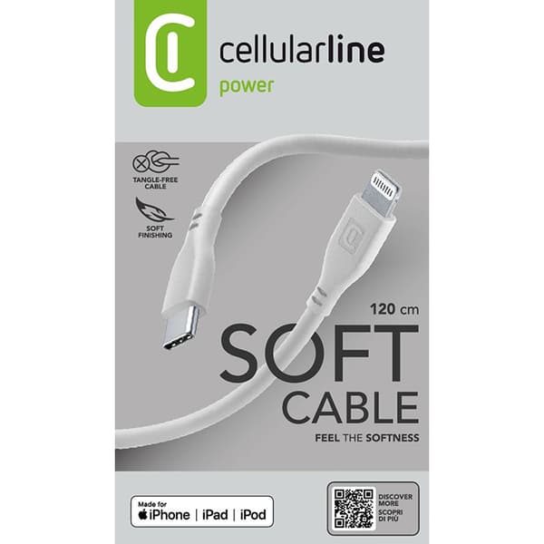 Cellularline Soft Cable - MFi-certificeret USB-C til Lightning-kabel 1,2 m (grå)