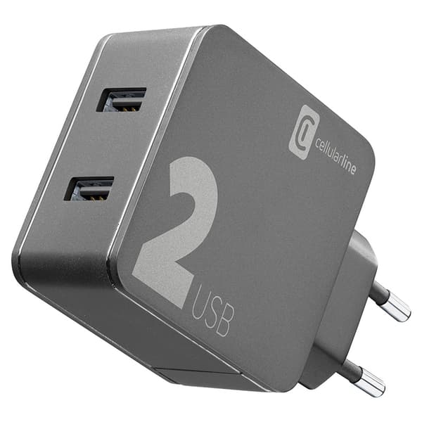 Cellularline Multipower 2 - Vægoplader 2x USB-A 12W + 12W (sort) Sort