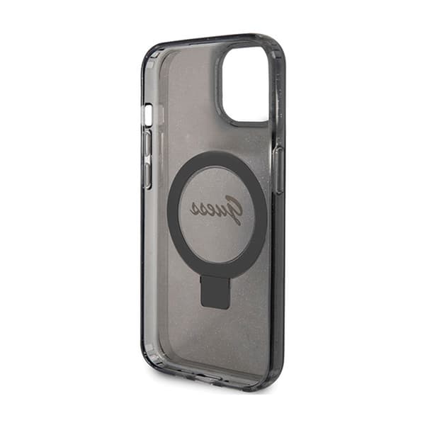 Guess Ring Stand Script Glitter MagSafe - iPhone 15 Plus -kotelo (musta)