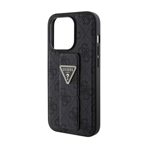 Guess Grip Stand 4G Triangle Strass-logotyp - iPhone 15 Pro-fodral (svart)