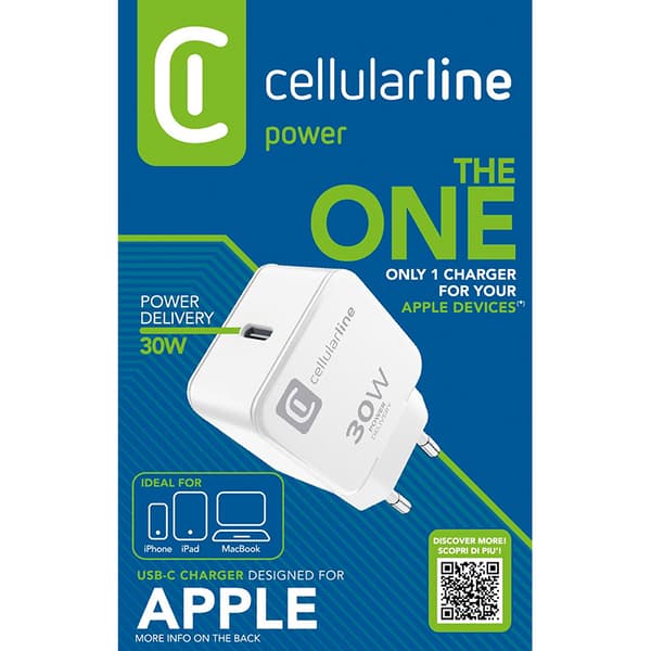 Cellularline The One - USB-C Power Delivery 30 W seinälaturi (valkoinen)