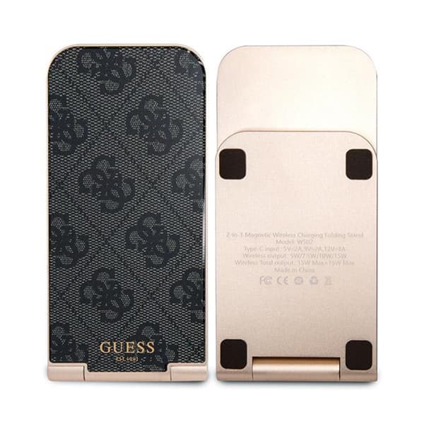 Guess 4G Pattern MagSafe - 2in1 taitettava induktiivinen laturi MagSafella iPhonelle ja AirPods 15W (musta)