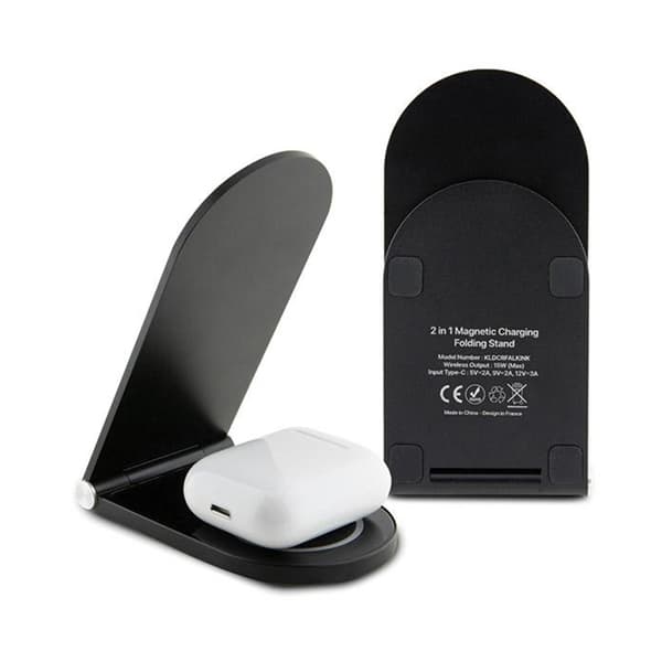 Karl Lagerfeld Ikonik MagSafe - 2-i-1 hopfällbar induktiv laddare med MagSafe för iPhone och AirPods 15W (svart)