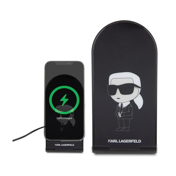 Karl Lagerfeld Ikonik MagSafe - 2-i-1 hopfällbar induktiv laddare med MagSafe för iPhone och AirPods 15W (svart)
