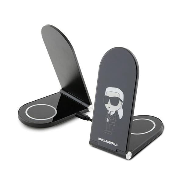 Karl Lagerfeld Ikonik MagSafe - 2-i-1 hopfällbar induktiv laddare med MagSafe för iPhone och AirPods 15W (svart)