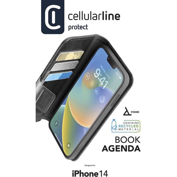 Cellularline Book Agenda - iPhone 14-fodral med MICROBAN-beläggning (svart)