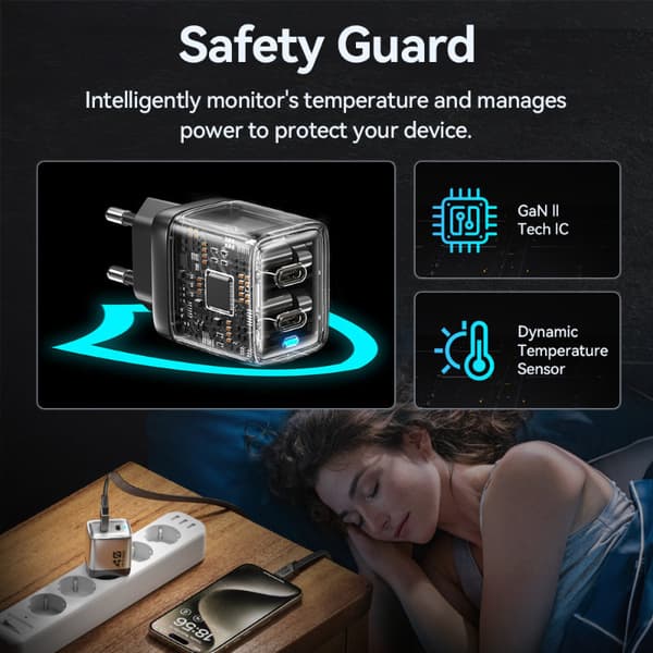 WEKOME WP-U02 Mecha Series - 2x USB-C Super Fast Charger GaN 40W seinälaturi (hopea)