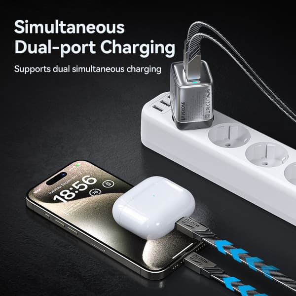 WEKOME WP-U02 Mecha Series - 2x USB-C Super Fast Charger GaN 40W seinälaturi (hopea)
