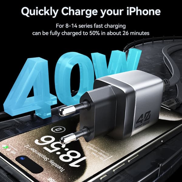 WEKOME WP-U02 Mecha Series - 2x USB-C Super Fast Charger GaN 40W seinälaturi (hopea)