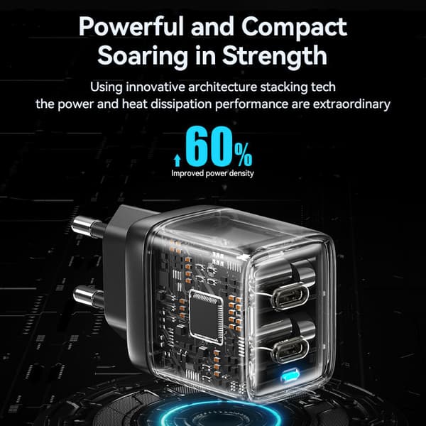 WEKOME WP-U02 Mecha Series - 2x USB-C Super Fast Charger GaN 40W seinälaturi (hopea)