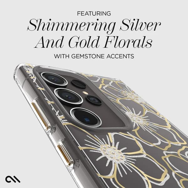 Case-Mate Floral Gems - Samsung Galaxy S24 Ultra-fodral (guld)