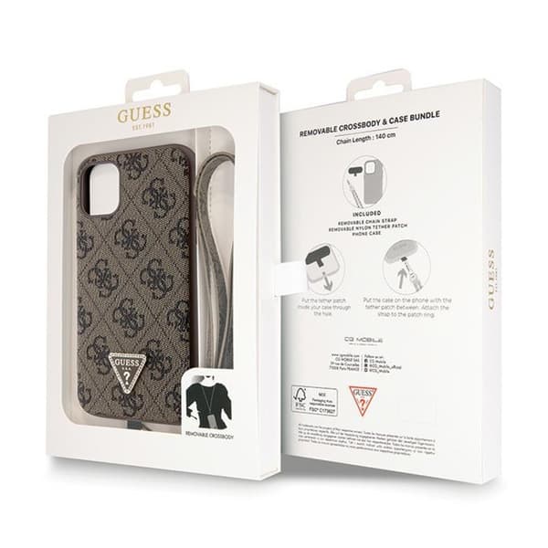Guess Crossbody 4G metalllogotyp - iPhone 11-fodral (brunt)