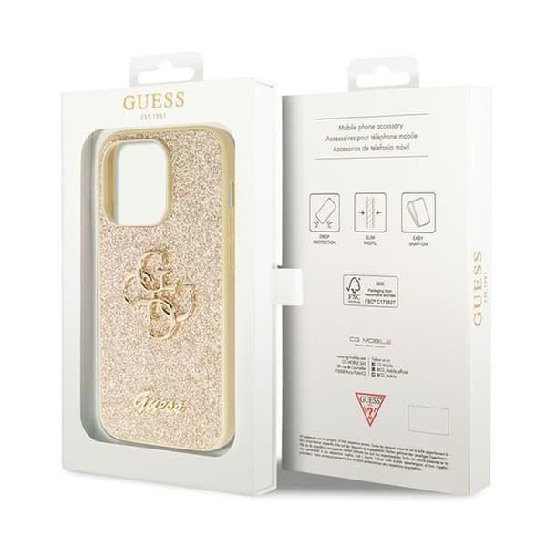 Guess Glitter Script Big 4G - iPhone 14 Pro-cover (guld)