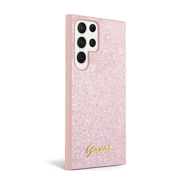 Guess Glitter Flakes metalllogofodral - Samsung Galaxy S24 Ultra-fodral (rosa)