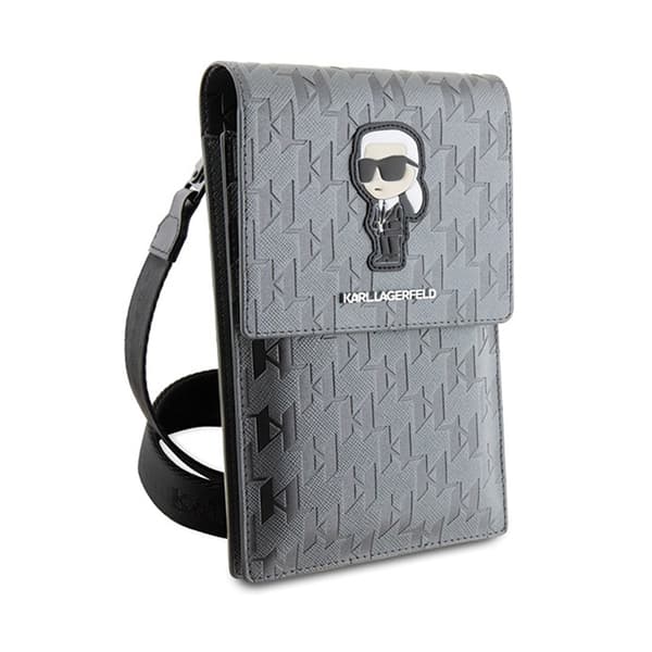 Karl Lagerfeld Saffiano Monogram Ikonik - Crossbody telefonväska (silver)