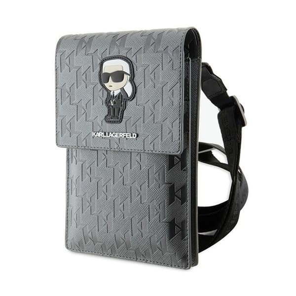 Karl Lagerfeld Saffiano Monogram Ikonik - Crossbody telefonväska (silver)