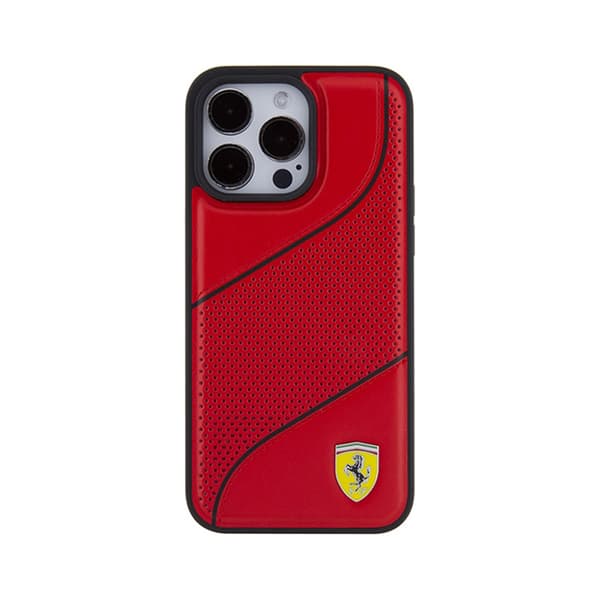Ferrari Perforated Waves -metallilogo - iPhone 15 Pro -kuori (punainen)