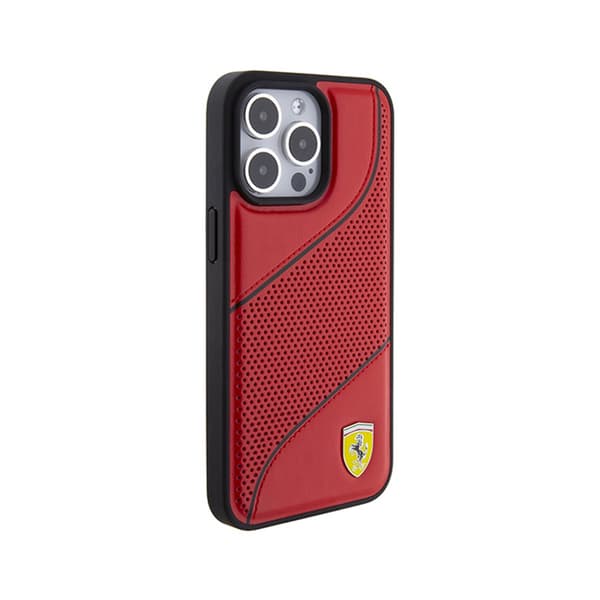 Ferrari Perforated Waves -metallilogo - iPhone 15 Pro -kuori (punainen)