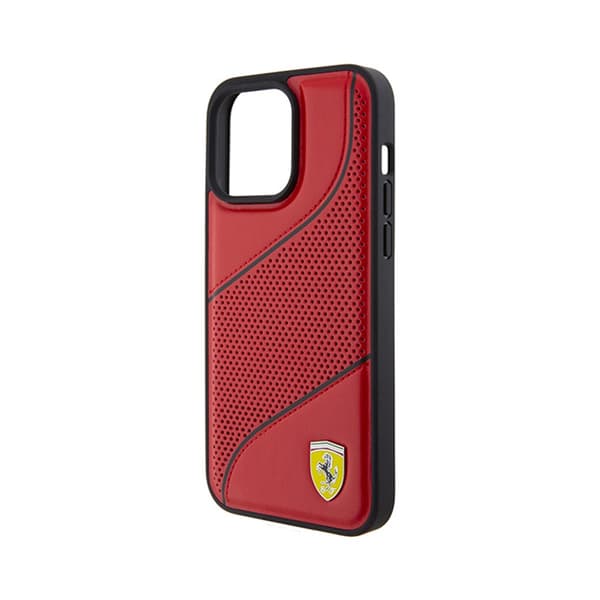 Ferrari Perforated Waves -metallilogo - iPhone 15 Pro -kuori (punainen)