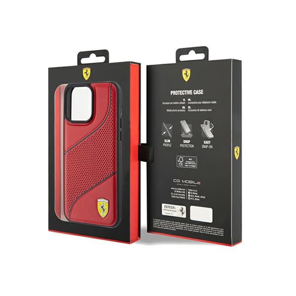 Ferrari Perforated Waves -metallilogo - iPhone 15 Pro -kuori (punainen)