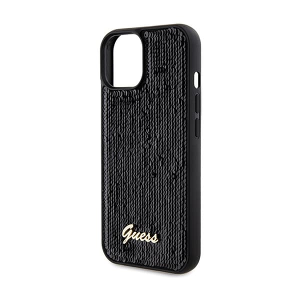 Guess Sequin Script Metal - iPhone 14-fodral (svart)