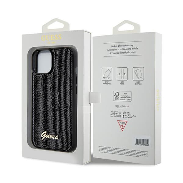 Guess Sequin Script Metal - iPhone 14-fodral (svart)