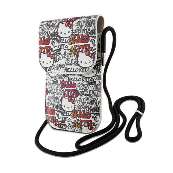 Hello Kitty Leather Tags Graffiti Cord - Crossbody puhelinlaukku (beige)