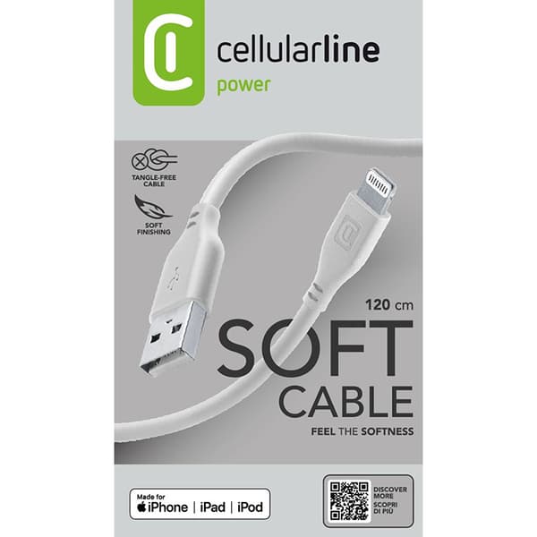 Cellularline mjuk kabel - USB-A till Lightning-kabel MFi-certifierad 1,2 m (grå)