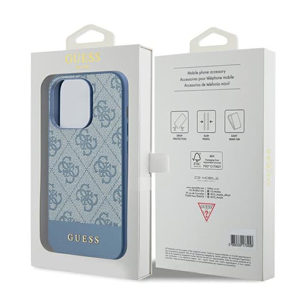 Guess 4G Bottom Stripe Metal Logo Collection - iPhone 15 Pro Max etui (blå)