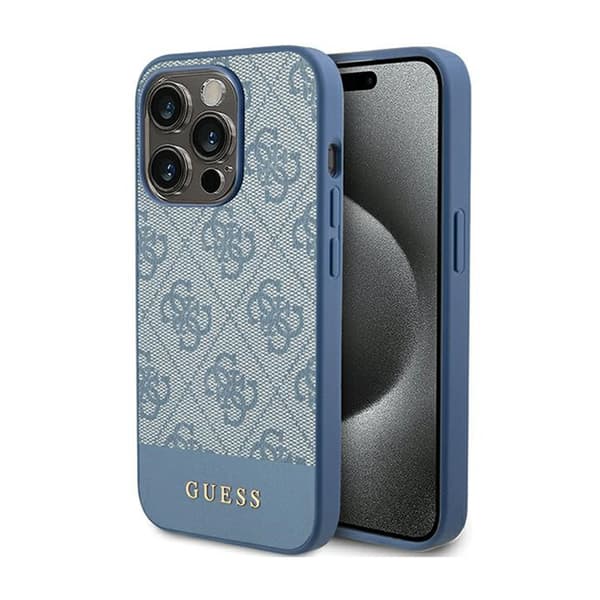 Guess 4G Bottom Stripe Metal Logo Collection - iPhone 15 Pro Max etui (blå)