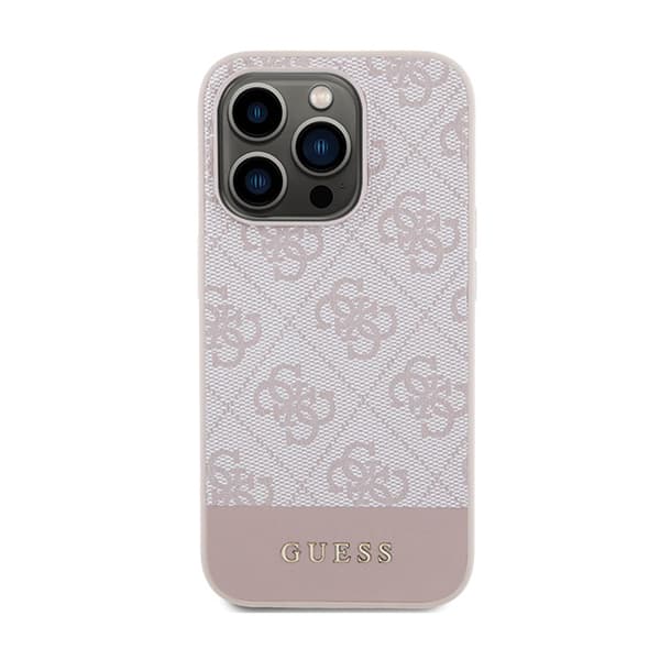 Guess 4G Bottom Stripe Metal Logo Collection - iPhone 15 Pro -kotelo (vaaleanpunainen)