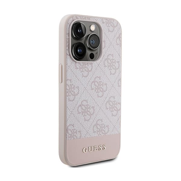 Guess 4G Bottom Stripe Metal Logo Collection - iPhone 15 Pro -kotelo (vaaleanpunainen)