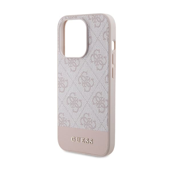 Guess 4G Bottom Stripe Metal Logo Collection - iPhone 15 Pro -kotelo (vaaleanpunainen)