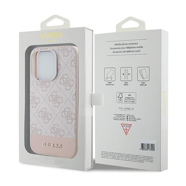 Guess 4G Bottom Stripe Metal Logo Collection - iPhone 15 Pro -kotelo (vaaleanpunainen)