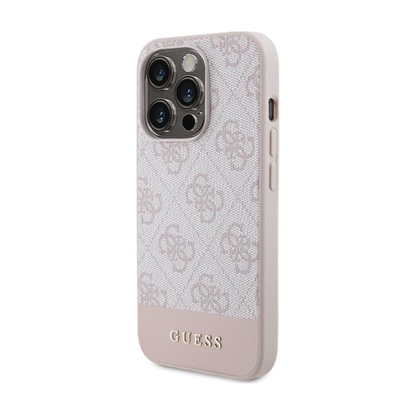Guess 4G Bottom Stripe Metal Logo Collection - iPhone 15 Pro -kotelo (vaaleanpunainen)