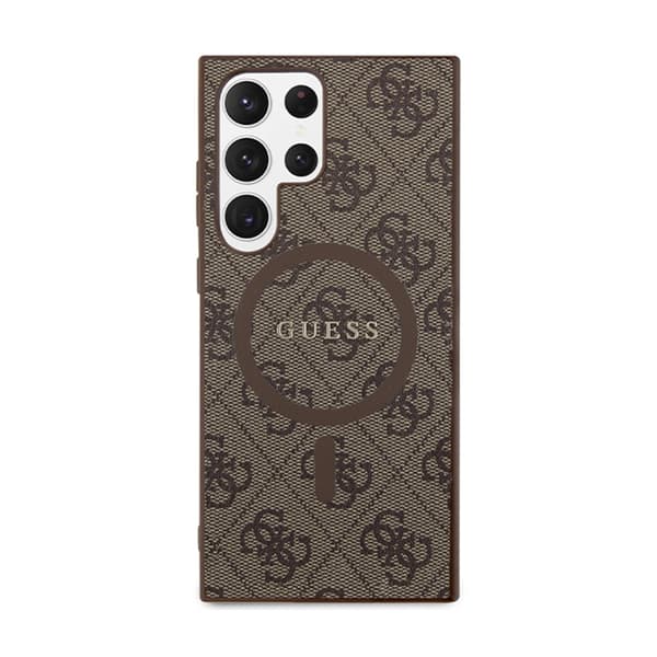 Guess 4G Collection Lädermetalllogotyp MagSafe - Samsung Galaxy S24 Ultra-fodral (brunt)