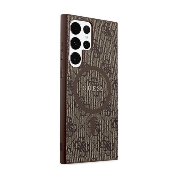 Guess 4G Collection Lädermetalllogotyp MagSafe - Samsung Galaxy S24 Ultra-fodral (brunt)
