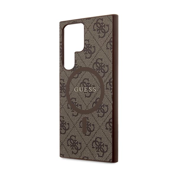 Guess 4G Collection Lädermetalllogotyp MagSafe - Samsung Galaxy S24 Ultra-fodral (brunt)