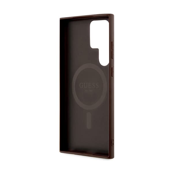 Guess 4G Collection Lädermetalllogotyp MagSafe - Samsung Galaxy S24 Ultra-fodral (brunt)