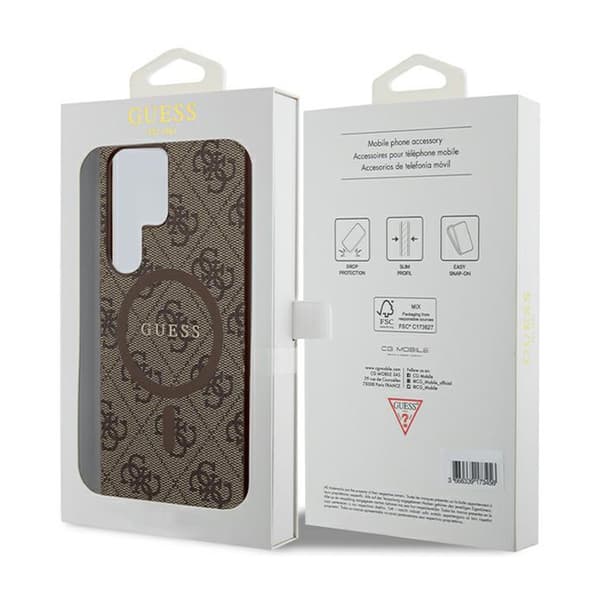 Guess 4G Collection Lädermetalllogotyp MagSafe - Samsung Galaxy S24 Ultra-fodral (brunt)