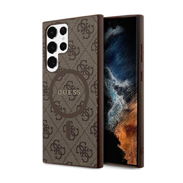 Guess 4G Collection Lädermetalllogotyp MagSafe - Samsung Galaxy S24 Ultra-fodral (brunt)