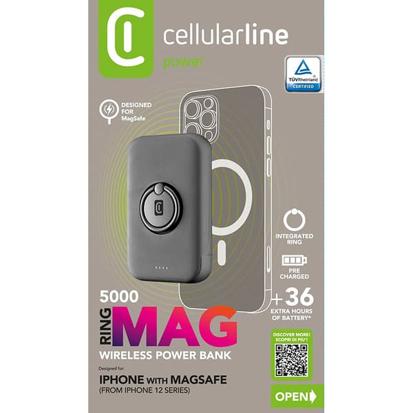 Cellularline Ring MAG 5000 - Induktions powerbank 5000mAh 7,5W MagSafe med stativfunktion (sort)