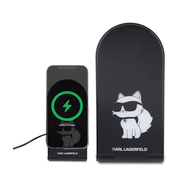 Karl Lagerfeld Choupette MagSafe - 2-i-1 foldbar induktiv oplader med MagSafe til iPhone og AirPods 15W (sort)