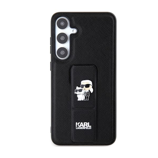 Karl Lagerfeld Gripstand Saffiano Karl & Choupette Pins - Samsung Galaxy S24+ fodral (svart)