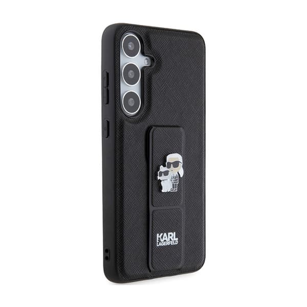 Karl Lagerfeld Gripstand Saffiano Karl & Choupette Pins - Samsung Galaxy S24+ fodral (svart)