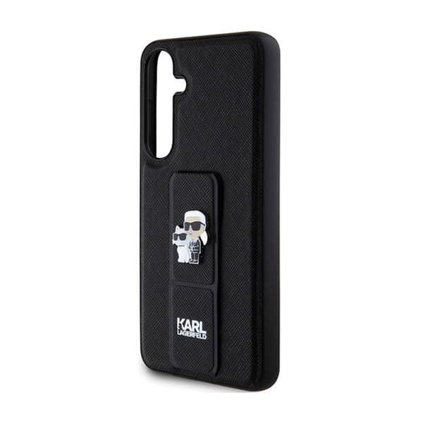 Karl Lagerfeld Gripstand Saffiano Karl & Choupette Pins - Samsung Galaxy S24+ fodral (svart)